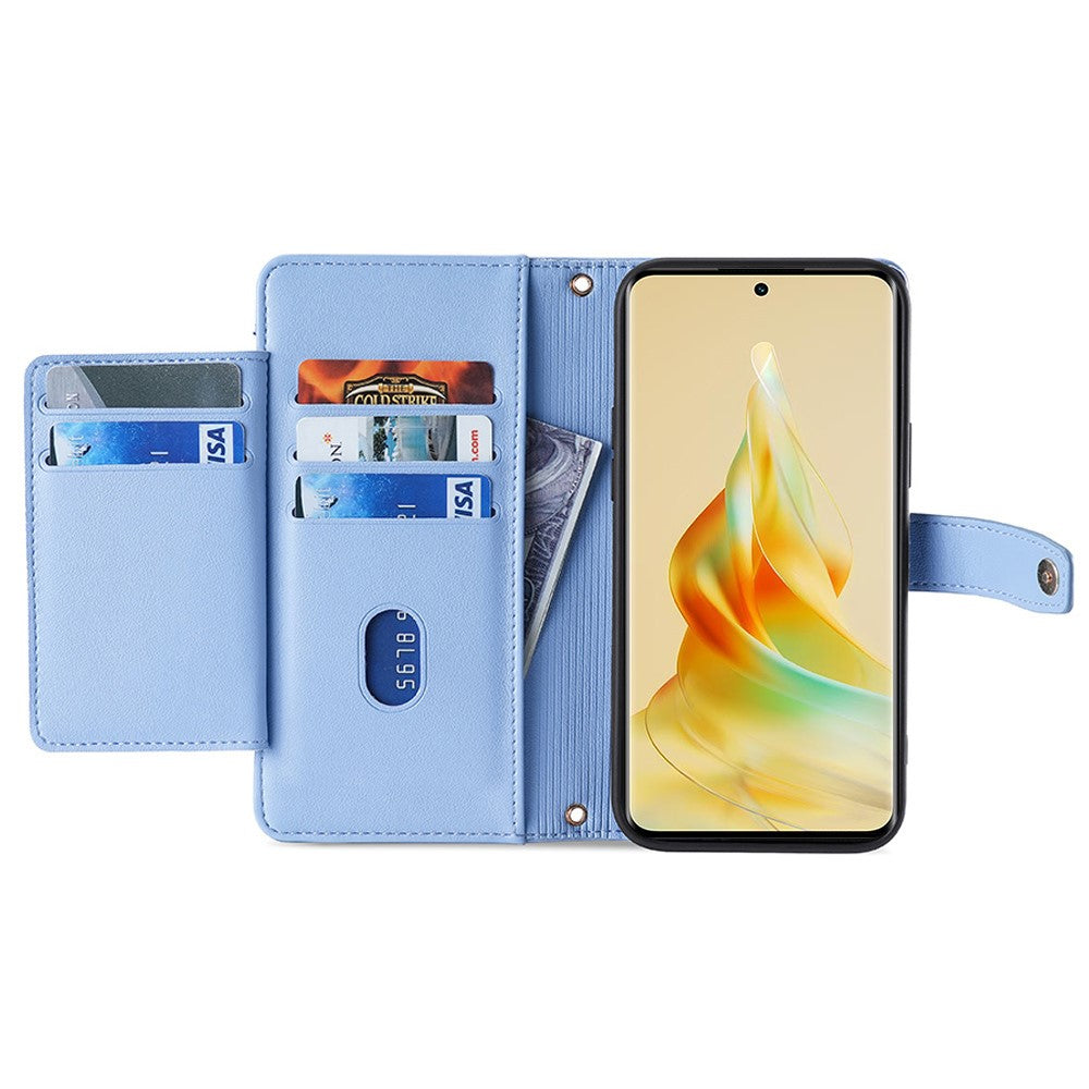 For Oppo A78 4G Case Zipper Phone Leather Cover with Hand Strap and Shoulder Strap