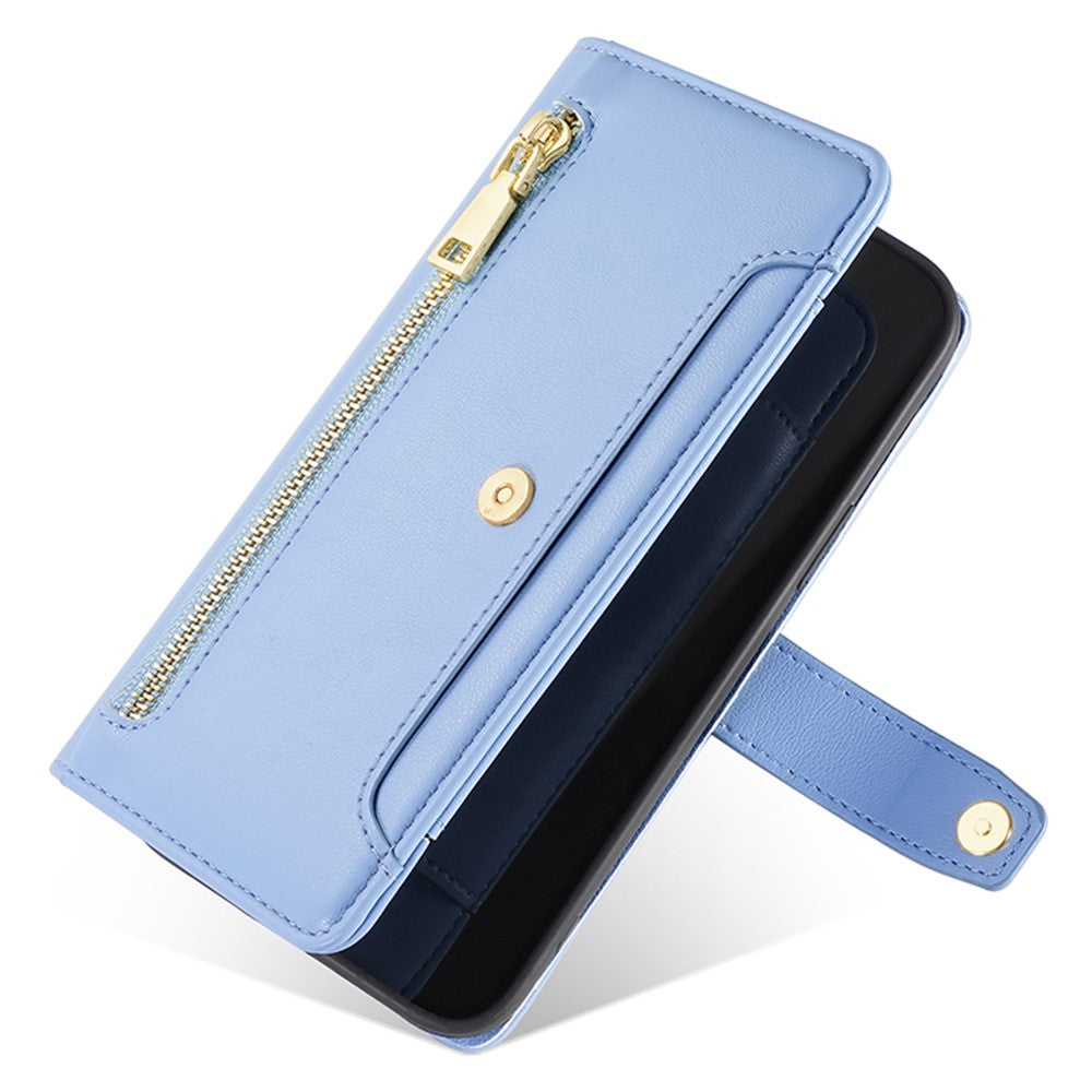 For Oppo A78 4G Case Zipper Phone Leather Cover with Hand Strap and Shoulder Strap