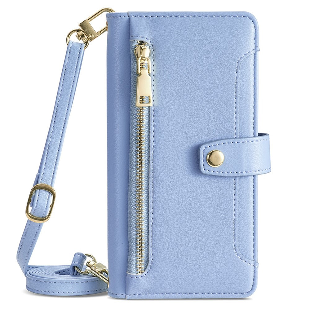 For Oppo A78 4G Case Zipper Phone Leather Cover with Hand Strap and Shoulder Strap