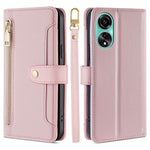 For Oppo A78 4G Case Zipper Phone Leather Cover with Hand Strap and Shoulder Strap