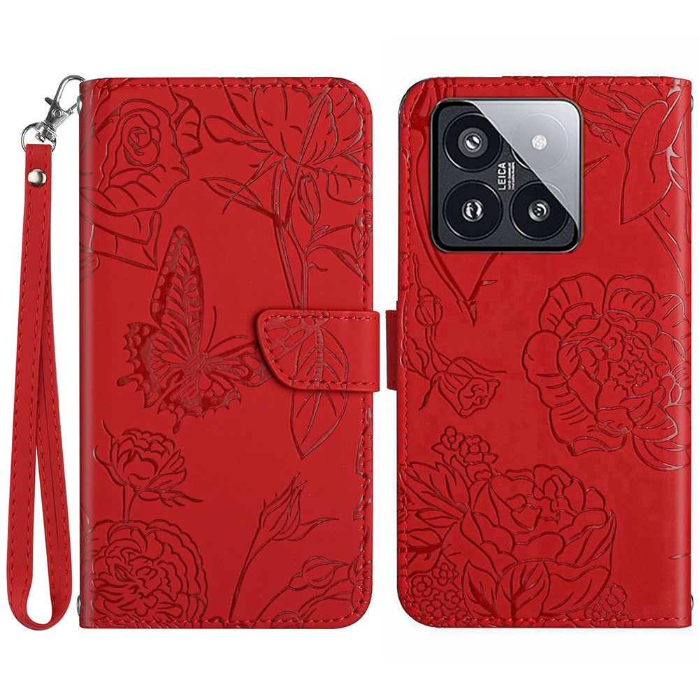 HT03 For Xiaomi 14 Pro Case PU Leather Stand Phone Cover with Hand Strap