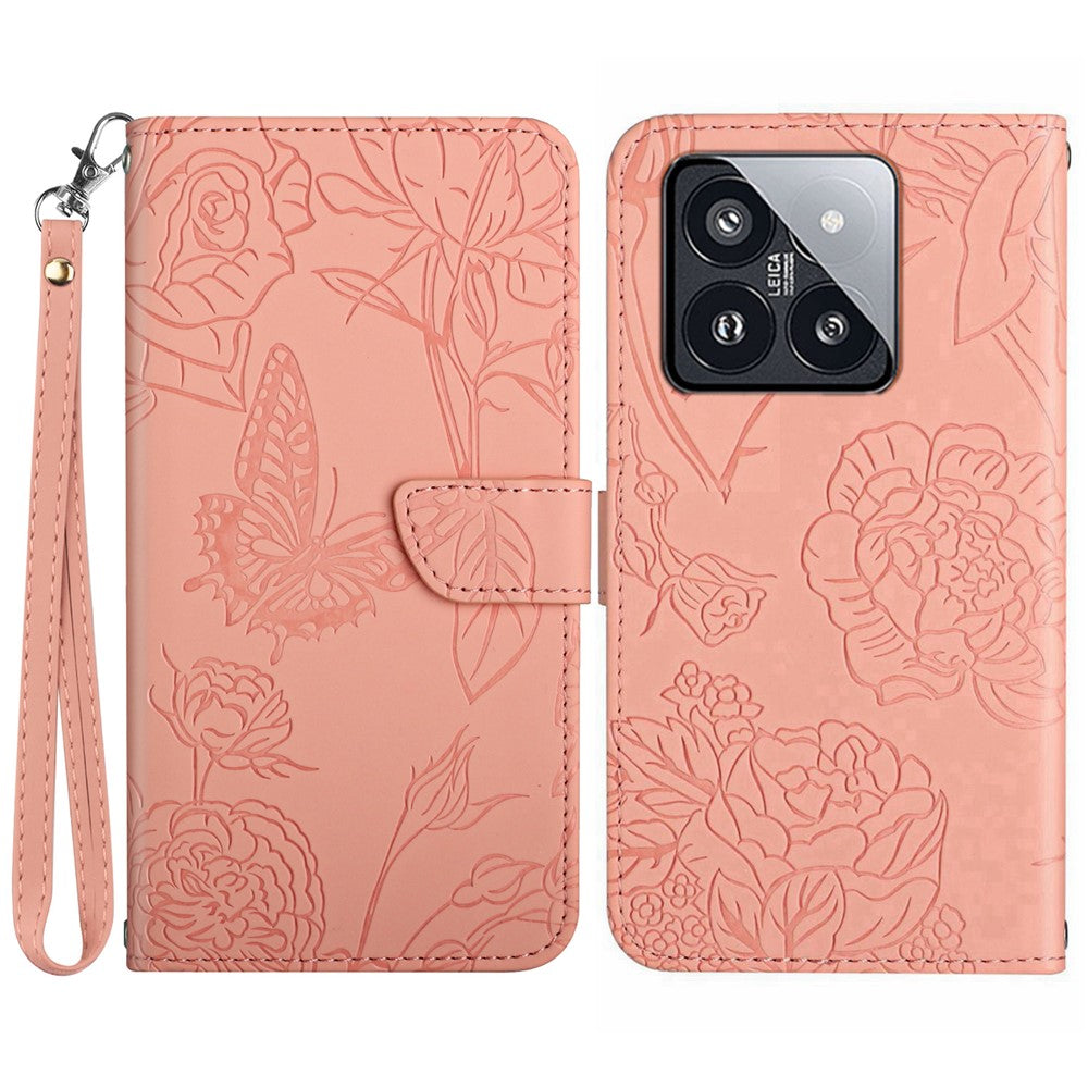 HT03 For Xiaomi 14 Pro Case PU Leather Stand Phone Cover with Hand Strap