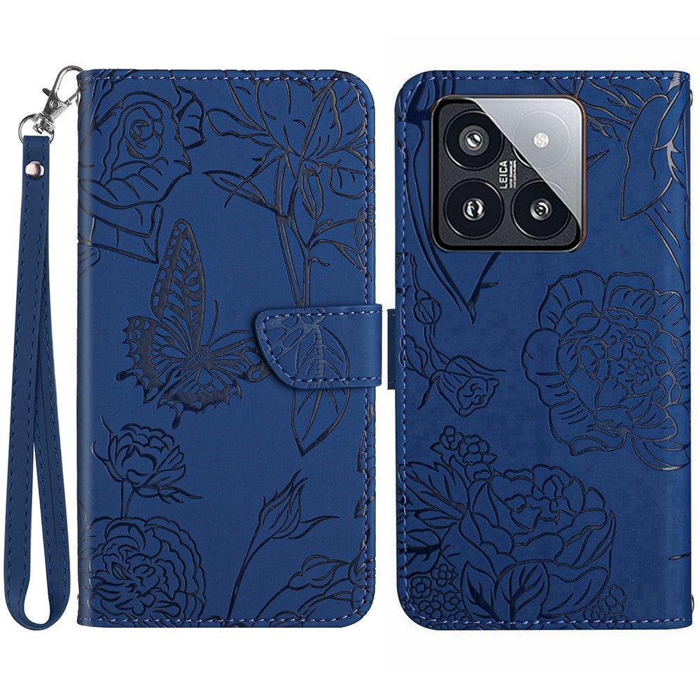 HT03 For Xiaomi 14 Pro Case PU Leather Stand Phone Cover with Hand Strap
