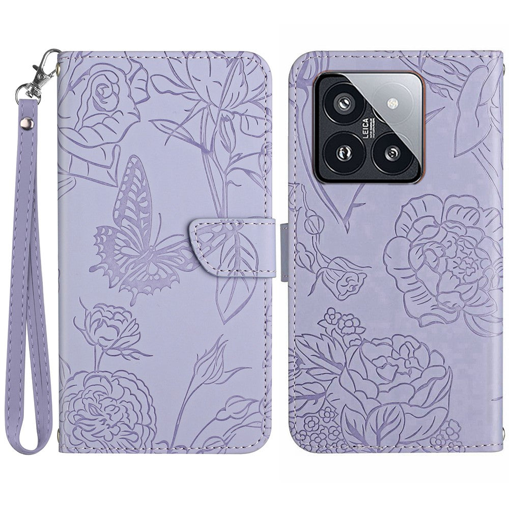 HT03 For Xiaomi 14 Pro Case PU Leather Stand Phone Cover with Hand Strap