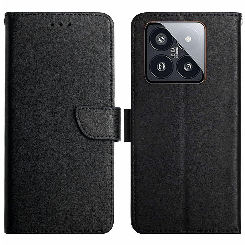 HT02 For Xiaomi 14 Case Dustproof Genuine Cow Leather Mobile Phone Cover Wallet