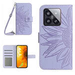 HT04 For Xiaomi 14 Case Sunflower Imprinted Stand Wallet Cover with Shoulder Strap