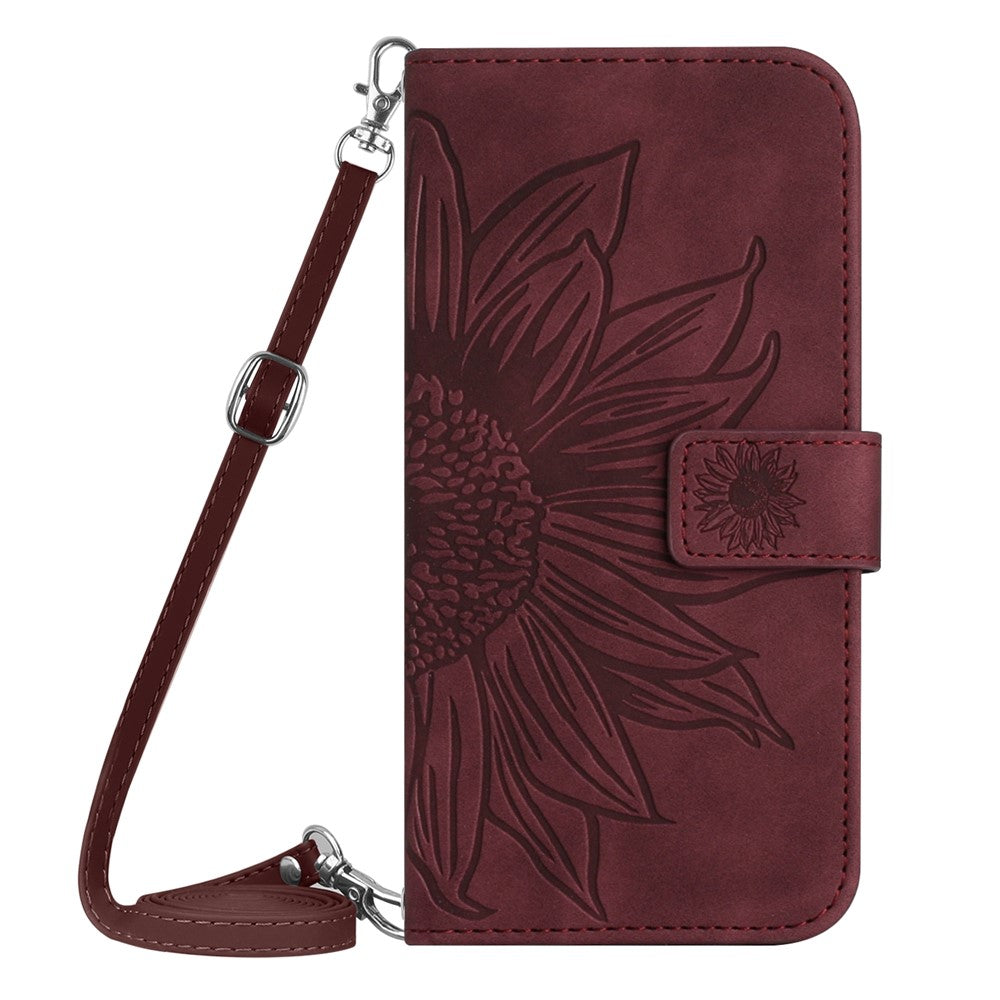 HT04 For Xiaomi 14 Case Sunflower Imprinted Stand Wallet Cover with Shoulder Strap