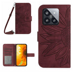 HT04 For Xiaomi 14 Case Sunflower Imprinted Stand Wallet Cover with Shoulder Strap
