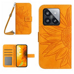 HT04 For Xiaomi 14 Case Sunflower Imprinted Stand Wallet Cover with Shoulder Strap
