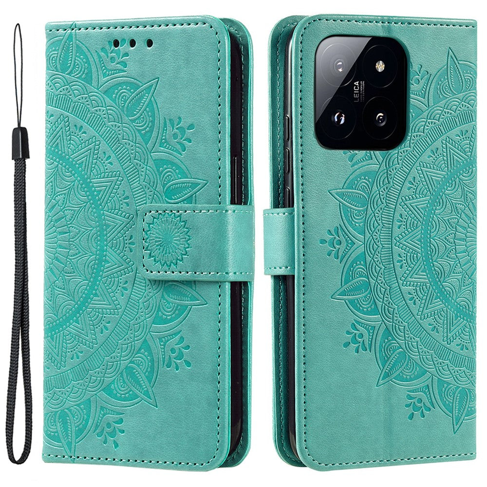 For Xiaomi 14 Pro Case Mandala Flower Imprinted Leather Phone Wallet Cover with Stand