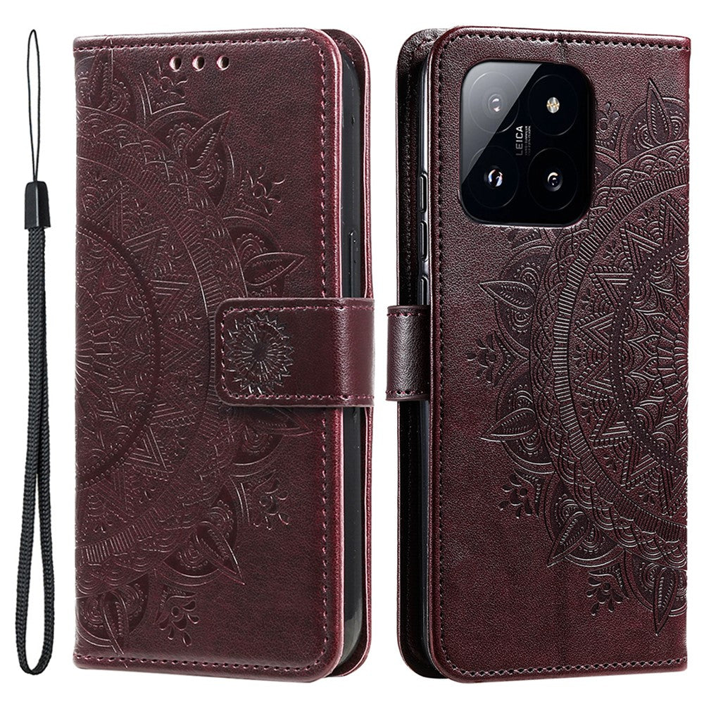 For Xiaomi 14 Pro Case Mandala Flower Imprinted Leather Phone Wallet Cover with Stand