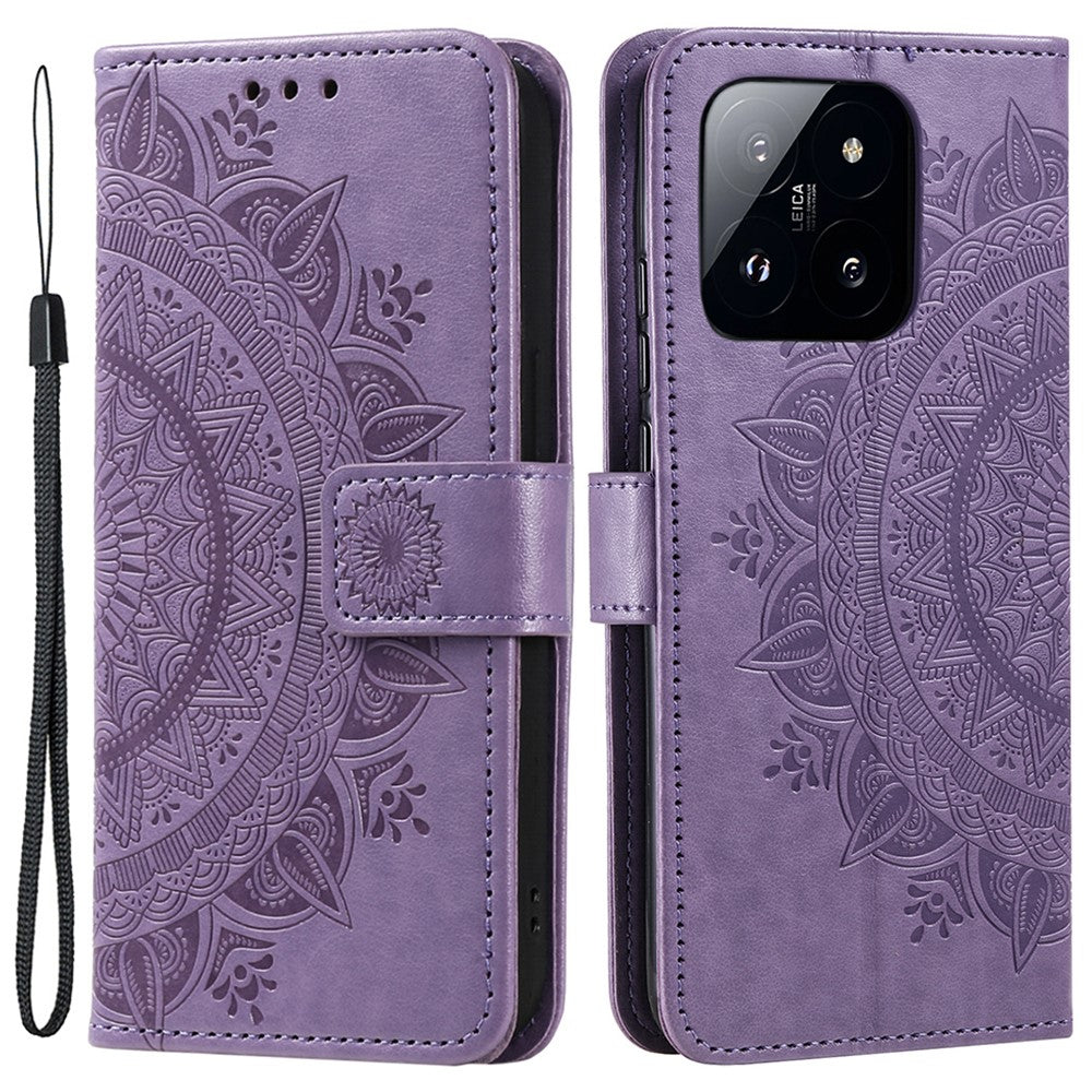 For Xiaomi 14 Pro Case Mandala Flower Imprinted Leather Phone Wallet Cover with Stand