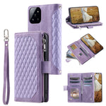 005 Style For Xiaomi 14 Pro Case Zipper Wallet Rhombus Leather Cover with Strap