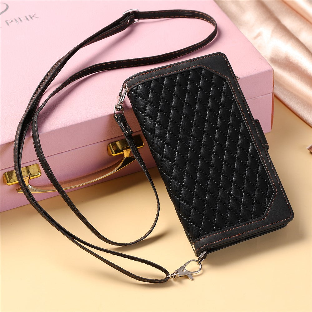 005 Style For Xiaomi 14 Pro Case PU Leather Zipper Wallet Cover with Hand Strap and Shoulder Strap