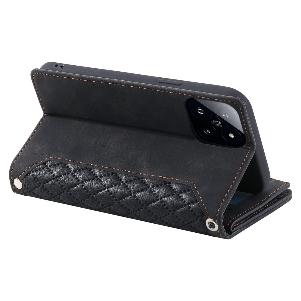 005 Style For Xiaomi 14 Pro Case PU Leather Zipper Wallet Cover with Hand Strap and Shoulder Strap