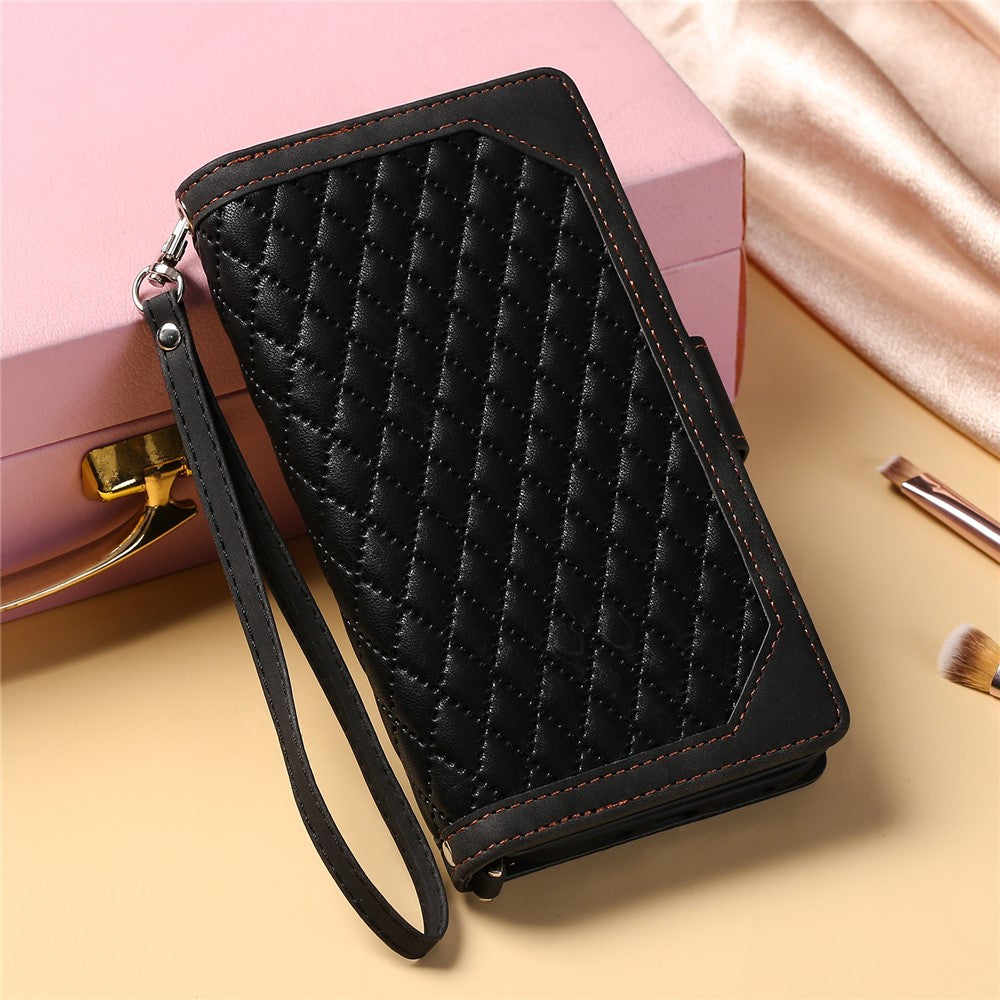 005 Style For Xiaomi 14 Case Zipper Pocket Phone Leather Cover with Hand Strap and Shoulder Strap