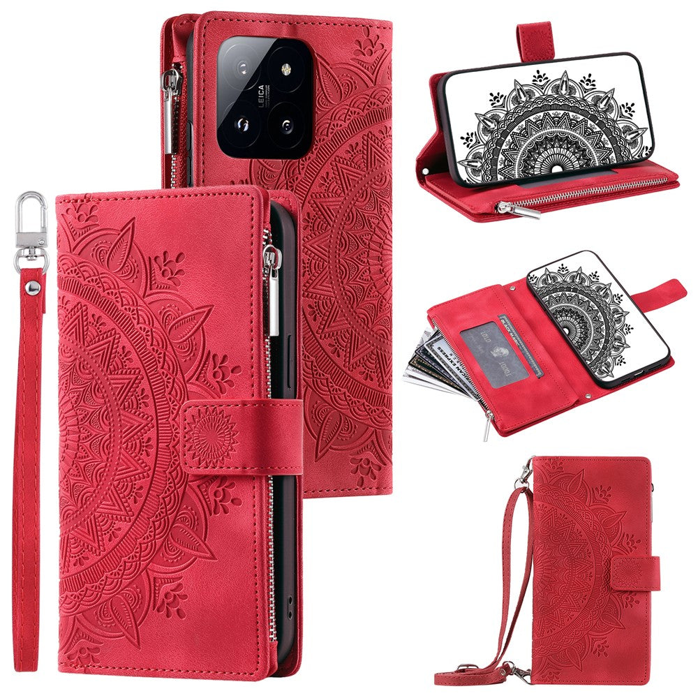 Style 006 For Xiaomi 14 Case Mandala Flower Phone Cover with Hand Strap and Shoulder Strap