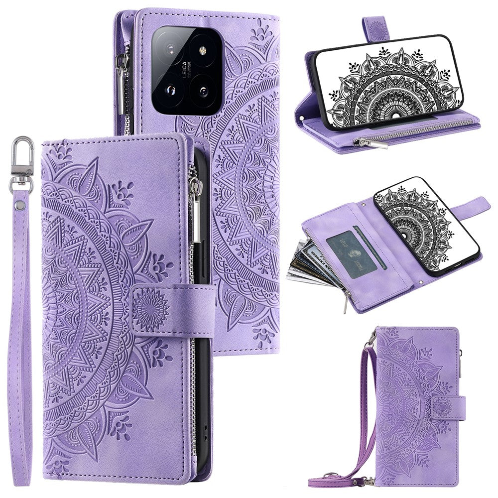 Style 006 For Xiaomi 14 Case Mandala Flower Phone Cover with Hand Strap and Shoulder Strap