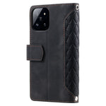 005 Style For Xiaomi 14 Case PU Leather Zipper Pocket Rhombus Phone Cover with Strap
