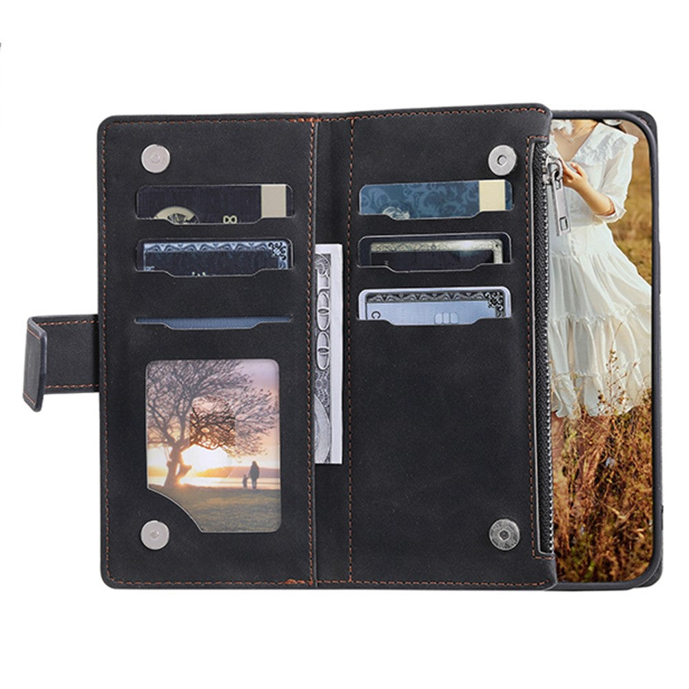 005 Style For Xiaomi 14 Case PU Leather Zipper Pocket Rhombus Phone Cover with Strap
