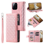 005 Style For Xiaomi 14 Case PU Leather Zipper Pocket Rhombus Phone Cover with Strap