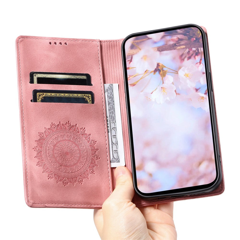 For Samsung Galaxy S23+ Case Imprinted Mandala Flower Leather Cover with Wallet