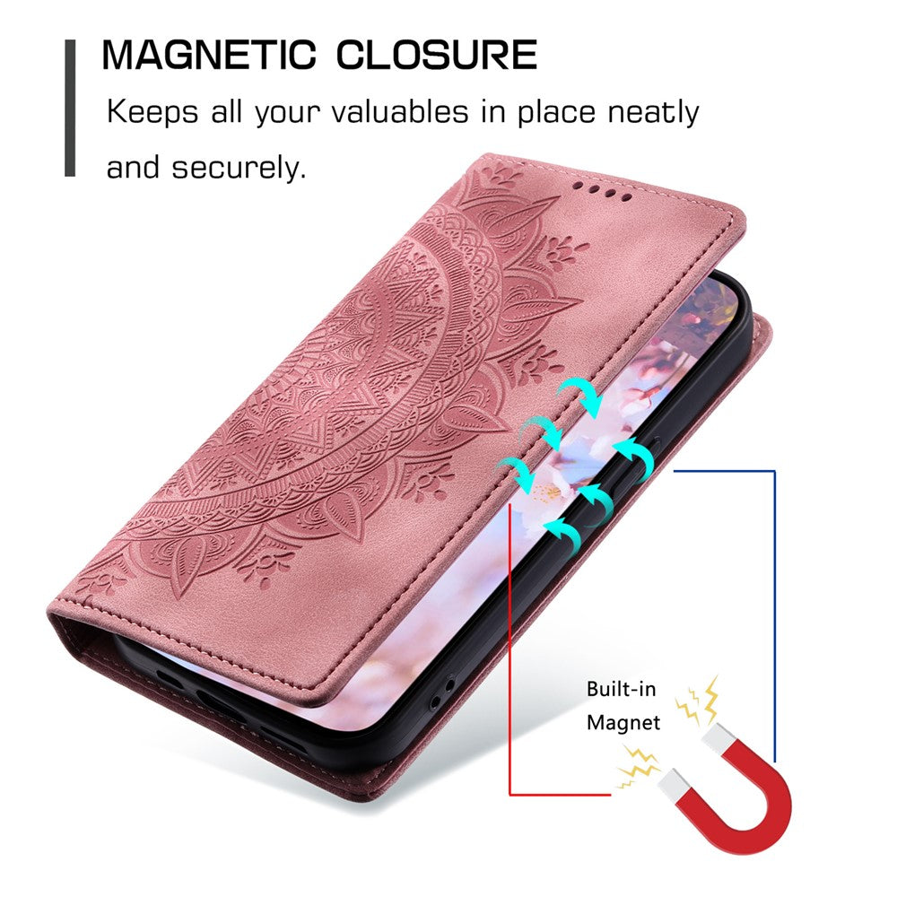 For Samsung Galaxy S23+ Case Imprinted Mandala Flower Leather Cover with Wallet