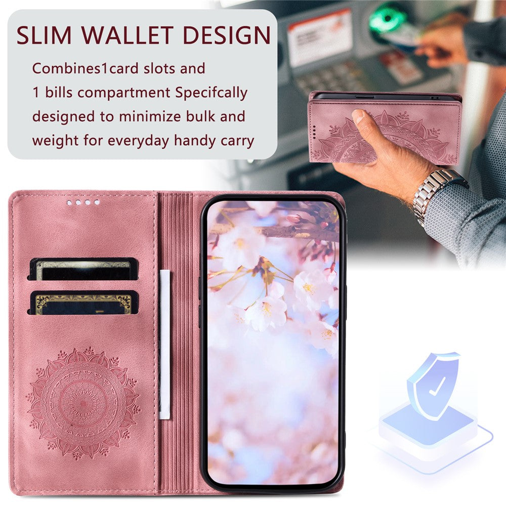 For Samsung Galaxy S23+ Case Imprinted Mandala Flower Leather Cover with Wallet