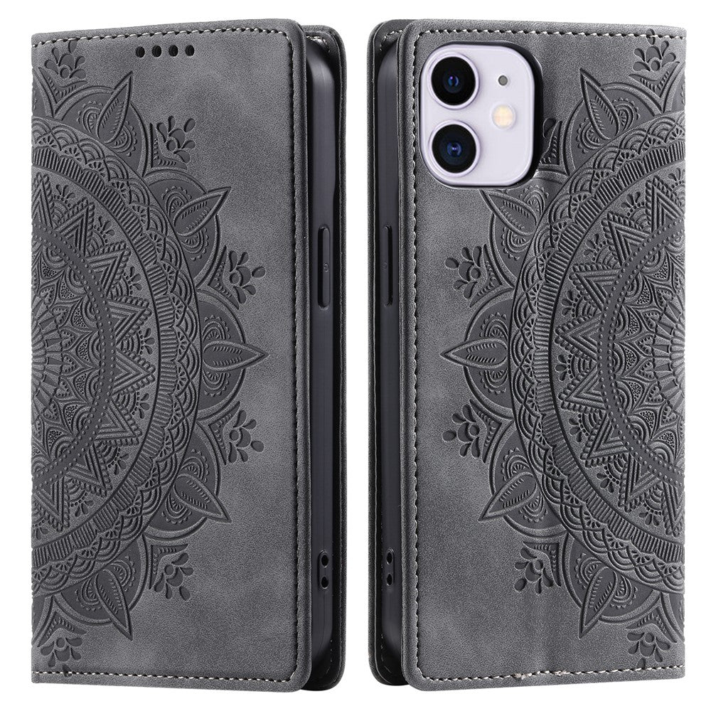 For iPhone 11 Case Anti-Scratch Wallet PU Leather Magnetic Imprinted Stand Phone Cover