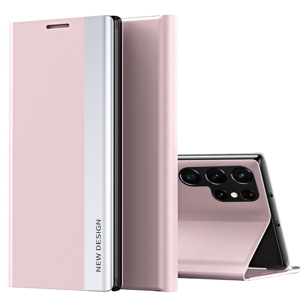 For Samsung Galaxy S24 Ultra Case Anti-scratch Leather Electroplating Stand Phone Cover