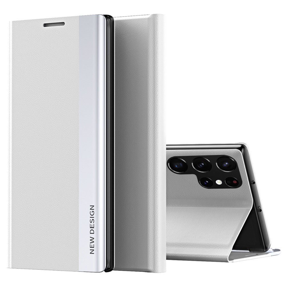 For Samsung Galaxy S24 Ultra Case Anti-scratch Leather Electroplating Stand Phone Cover