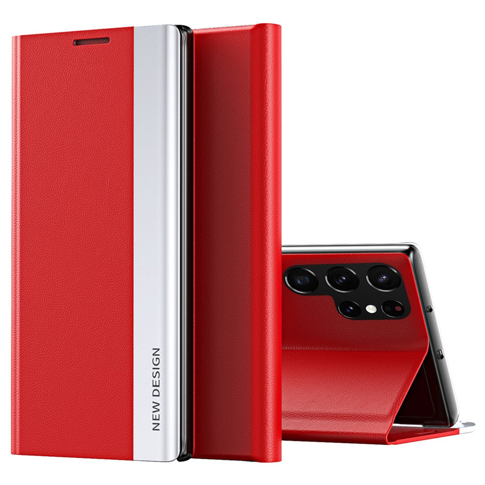For Samsung Galaxy S24 Ultra Case Anti-scratch Leather Electroplating Stand Phone Cover