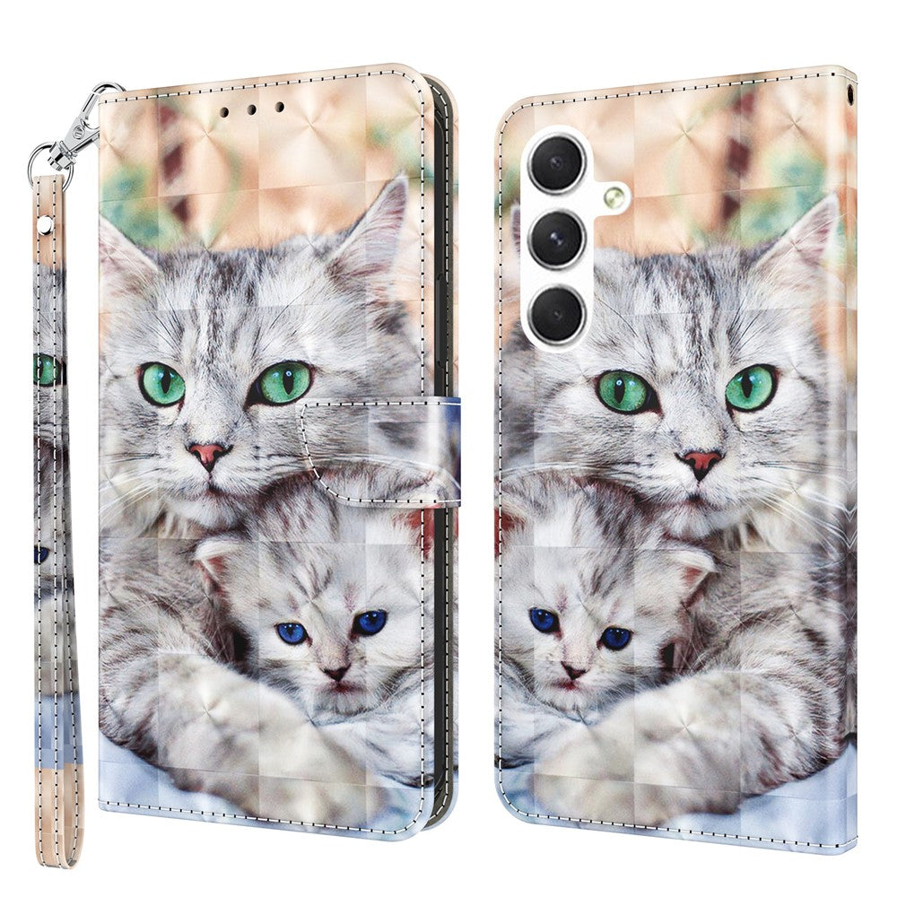 For Samsung Galaxy S24 Leather Case 3D Pattern Printing Phone Stand Cover