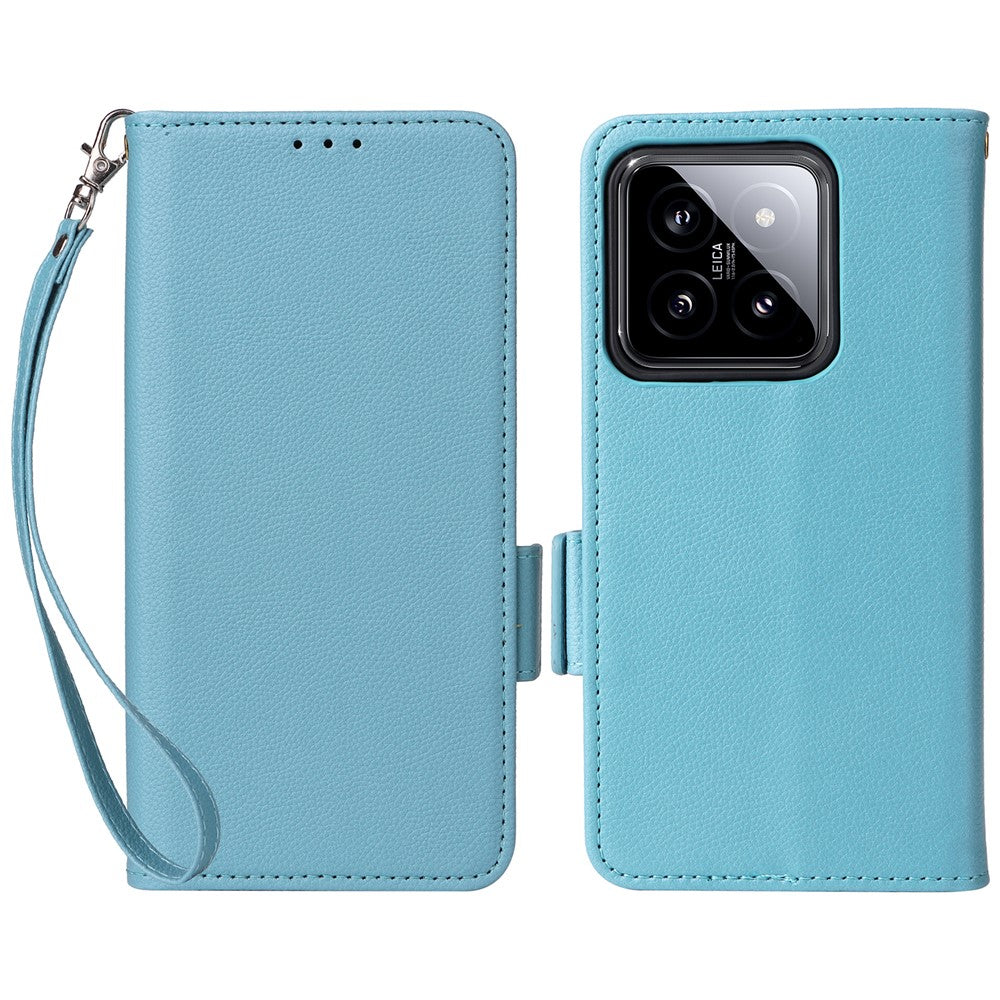 For Xiaomi 14 Case Litchi Texture Anti-Collision PU Leather Smartphone Cover with Strap