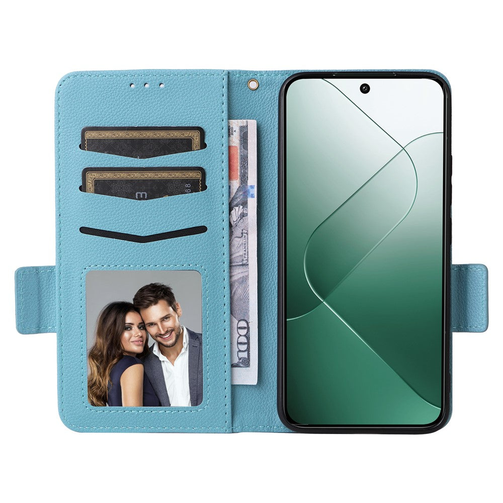 For Xiaomi 14 Case Litchi Texture Anti-Collision PU Leather Smartphone Cover with Strap