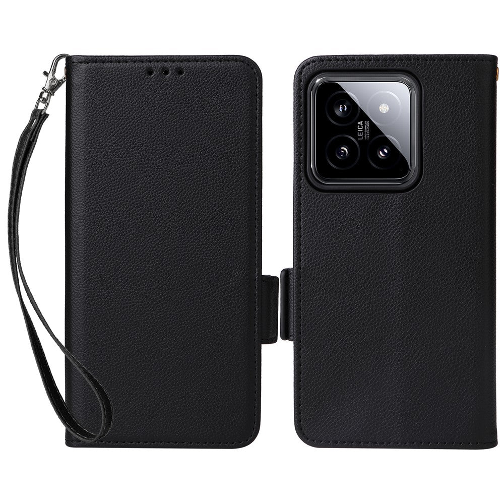 For Xiaomi 14 Case Litchi Texture Anti-Collision PU Leather Smartphone Cover with Strap
