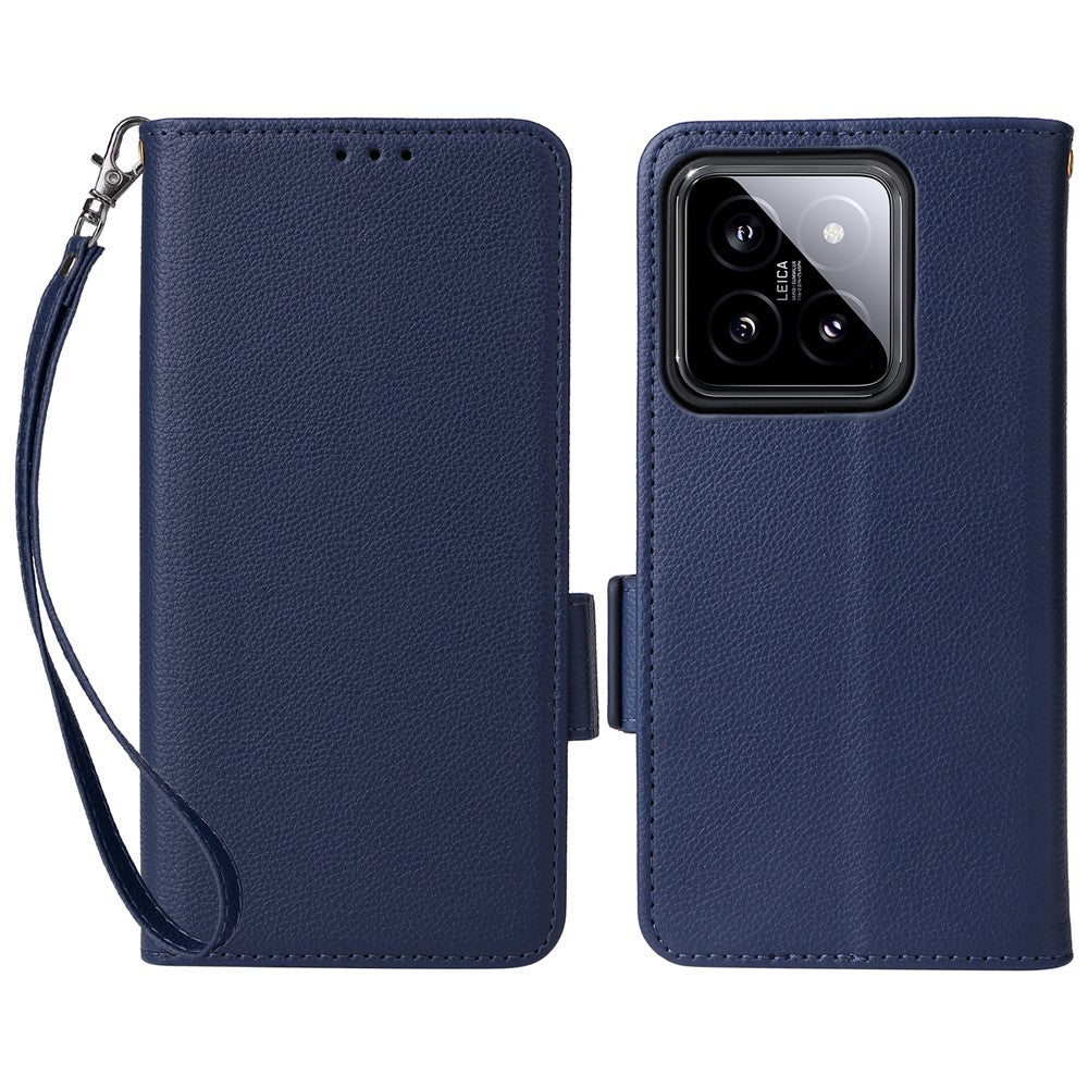 For Xiaomi 14 Case Litchi Texture Anti-Collision PU Leather Smartphone Cover with Strap
