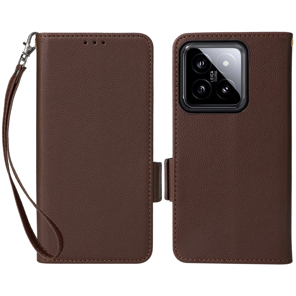 For Xiaomi 14 Case Litchi Texture Anti-Collision PU Leather Smartphone Cover with Strap