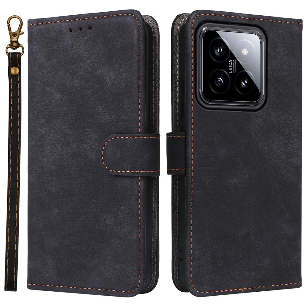 For Xiaomi 14 Leather Case RFID Blocking Wallet Magnetic Phone Cover with Strap