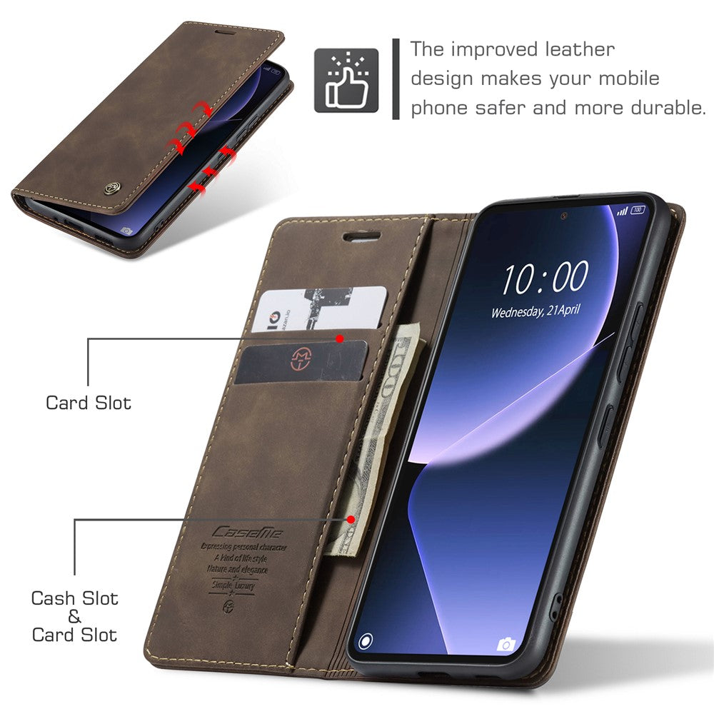 CASEME 013-serien PU-lædercover til Xiaomi 13T / 13T Pro / Redmi K60 Ultra, folio-etui med stativfunktion, mobilcover