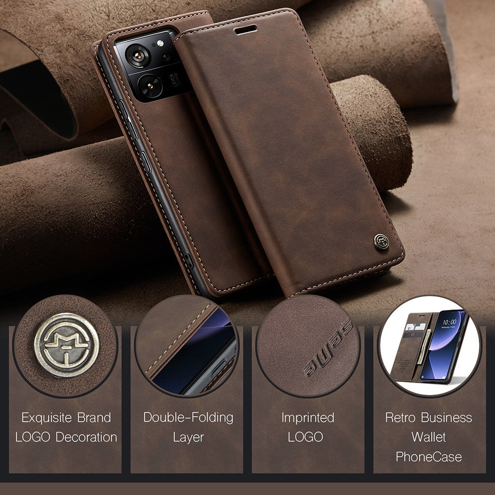 CASEME 013-serien PU-lædercover til Xiaomi 13T / 13T Pro / Redmi K60 Ultra, folio-etui med stativfunktion, mobilcover