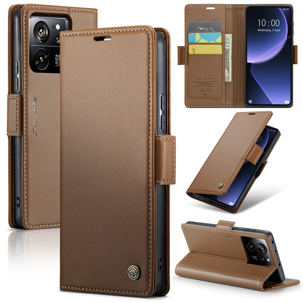Læderetui til Xiaomi 13T / 13T Pro / Redmi K60 Ultra, CASEME 023 RFID-blokerende mobilcover med 3 kortpladser
