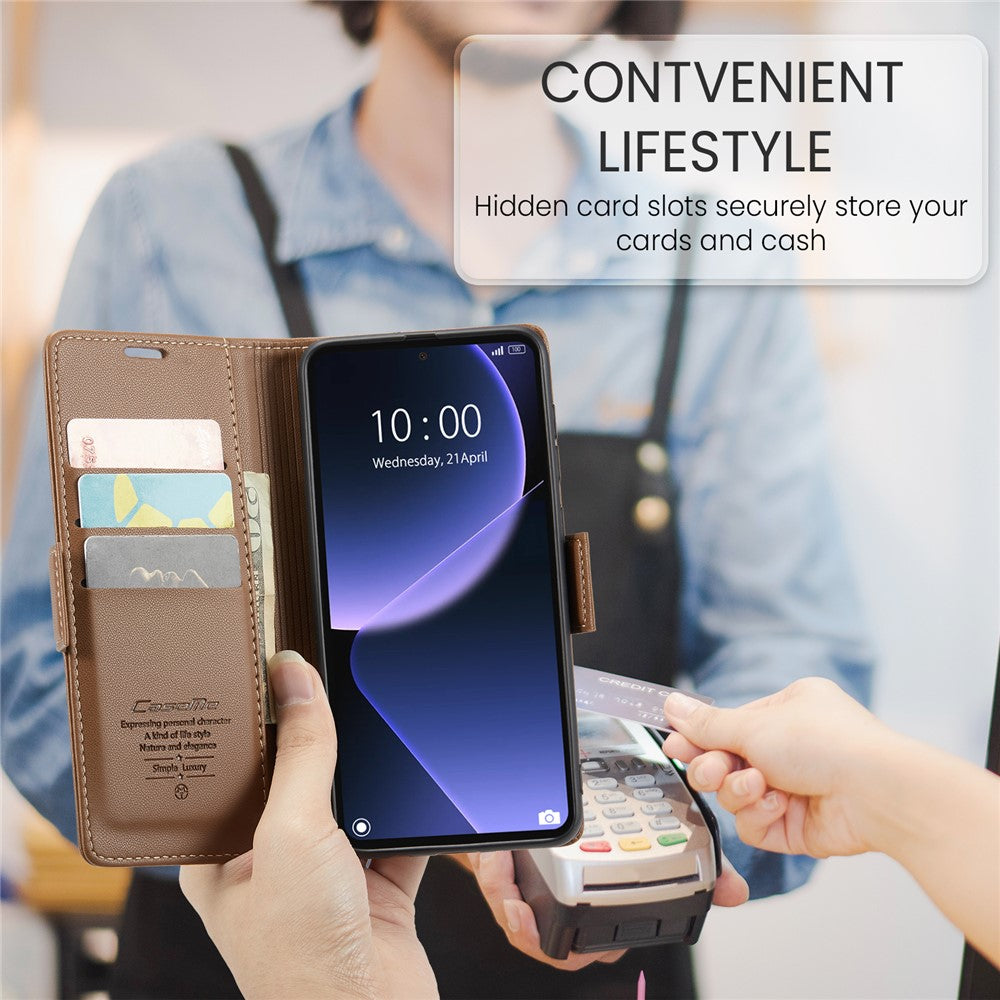 Læderetui til Xiaomi 13T / 13T Pro / Redmi K60 Ultra, CASEME 023 RFID-blokerende mobilcover med 3 kortpladser
