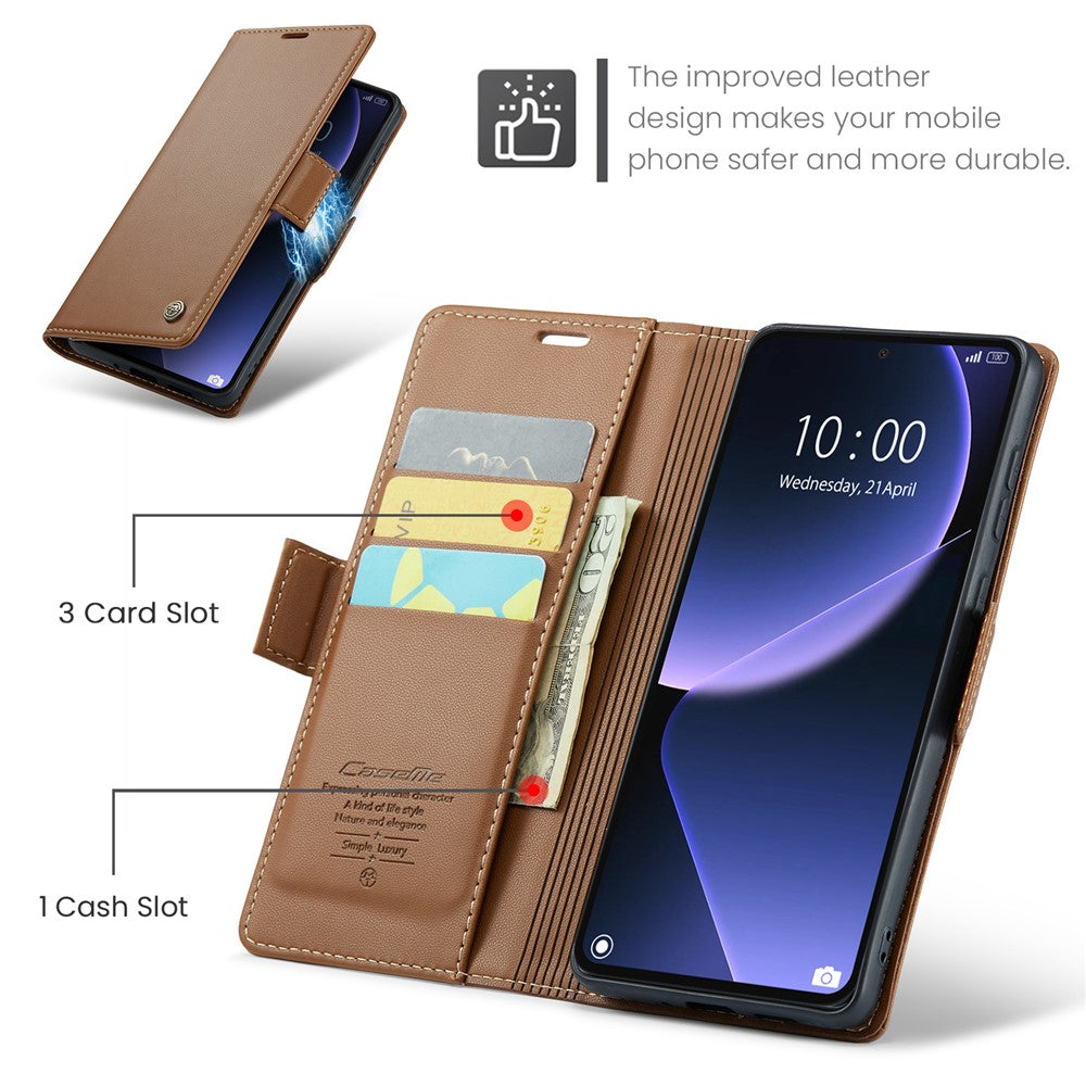 Læderetui til Xiaomi 13T / 13T Pro / Redmi K60 Ultra, CASEME 023 RFID-blokerende mobilcover med 3 kortpladser
