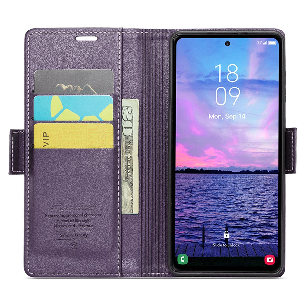 Läderfodral för Samsung Galaxy S23 FE CASEME 023 RFID-blockerande mobilskal med 3 kortplatser