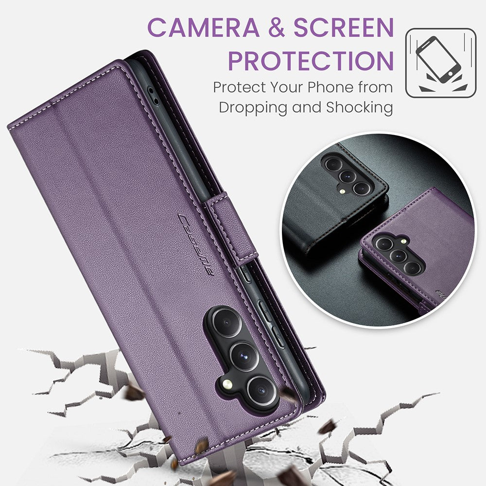 Läderfodral för Samsung Galaxy S23 FE CASEME 023 RFID-blockerande mobilskal med 3 kortplatser