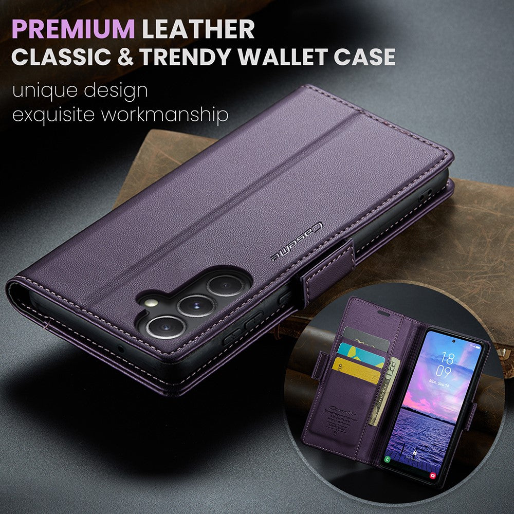 Läderfodral för Samsung Galaxy S23 FE CASEME 023 RFID-blockerande mobilskal med 3 kortplatser