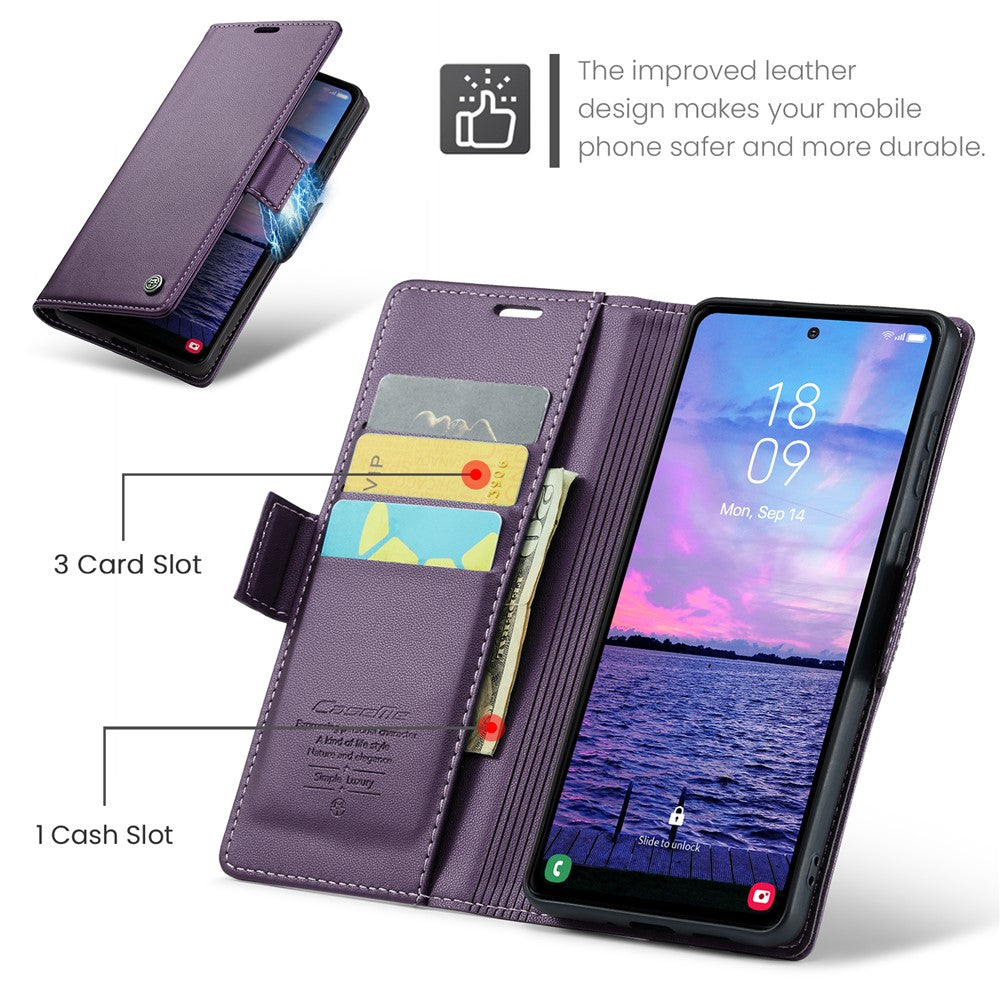 Läderfodral för Samsung Galaxy S23 FE CASEME 023 RFID-blockerande mobilskal med 3 kortplatser