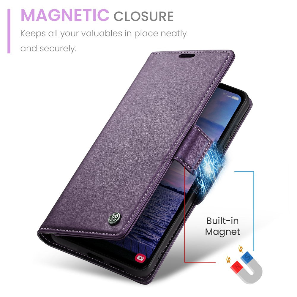 Läderfodral för Samsung Galaxy S23 FE CASEME 023 RFID-blockerande mobilskal med 3 kortplatser