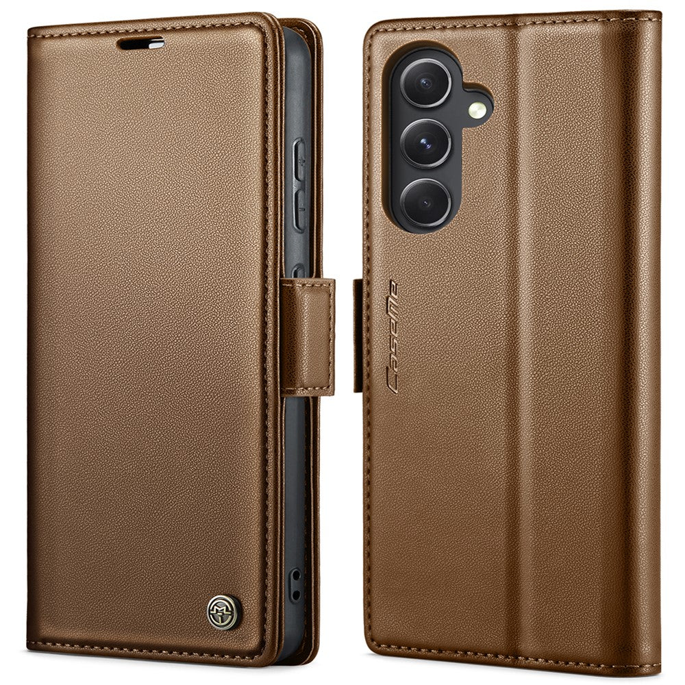 Läderfodral för Samsung Galaxy S23 FE CASEME 023 RFID-blockerande mobilskal med 3 kortplatser